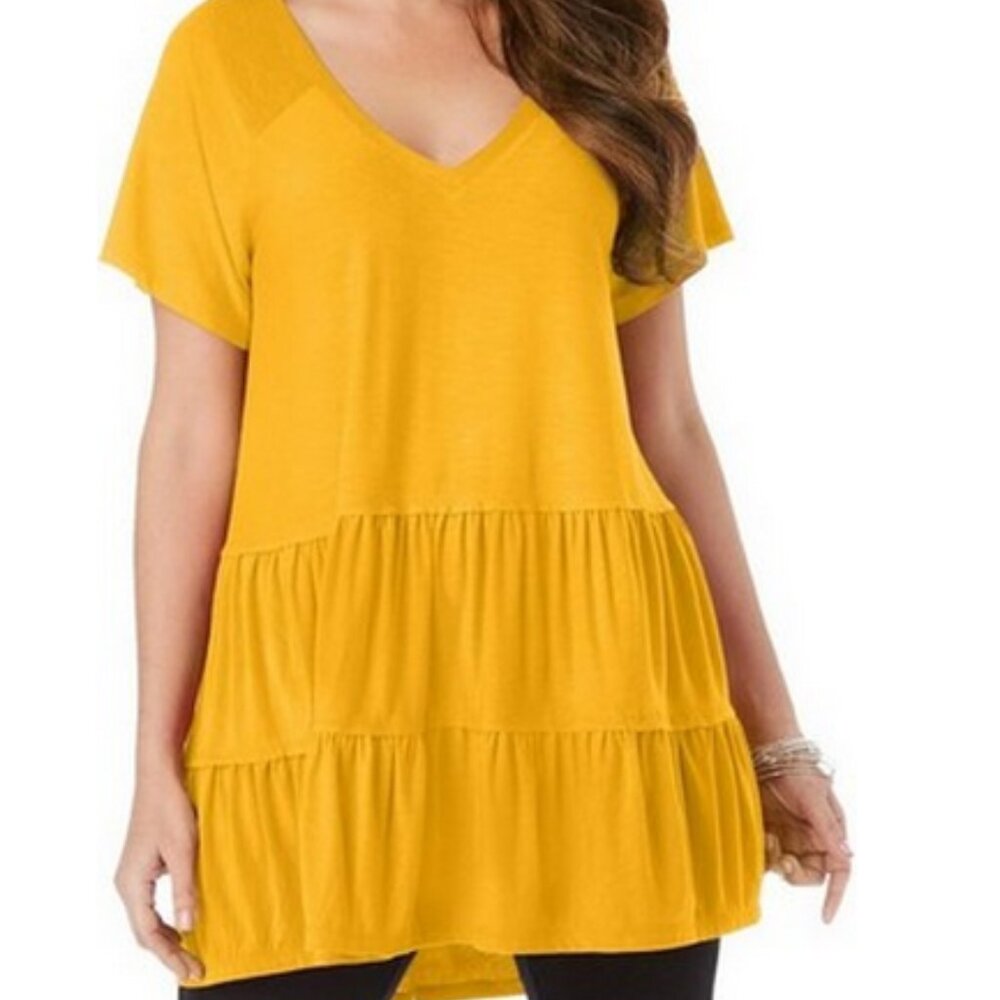 Roaman's Plus Size Tiered Ultra Femme Swing Shirt 4x